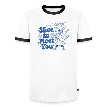 Slice to Meet You Pizza Artist - Men's Ringer Shirt - white/black - Front - AI Model Female 172 light (172cm) & AI Model Male 178 dark (178cm)