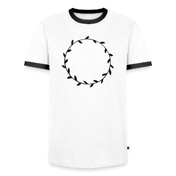 Floral wreath hand painted wreath of leaves floral - Men's Ringer Shirt - white/black - Front - AI Model Female 172 light (172cm) & AI Model Male 178 dark (178cm)