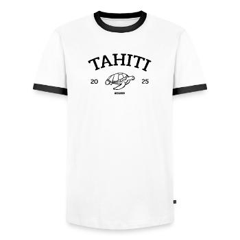 Tahiti - Turtle - French Polynesia - Schildkröte - Men's Ringer Shirt - white/black - Front - AI Model Female 172 light (172cm) & AI Model Male 178 dark (178cm)