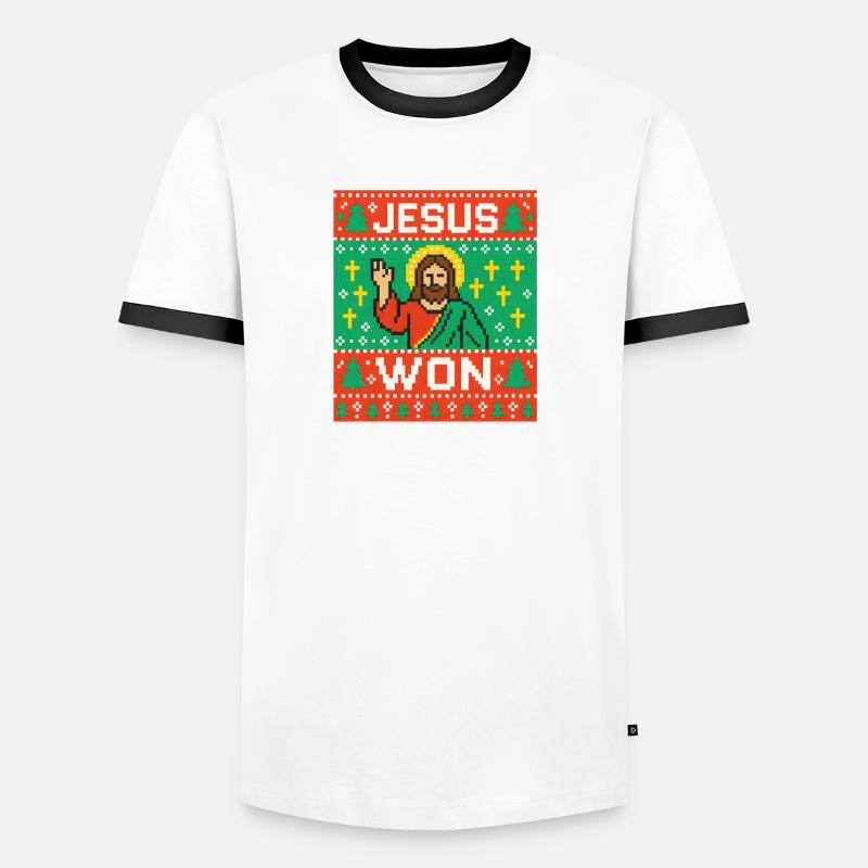 Jesus Won hässlicher Weihnachtspullover-Stil, christlich - Männer Kontrast-T-Shirt - Weiß/Schwarz