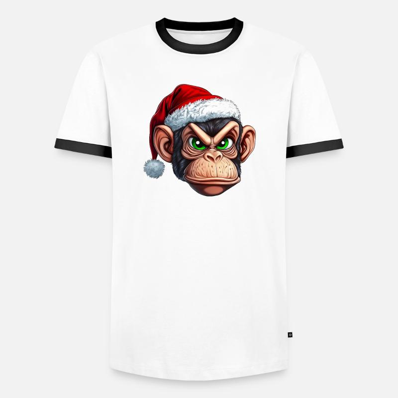 Monkey with Santa hat :) - Men's Ringer Shirt - white/black
