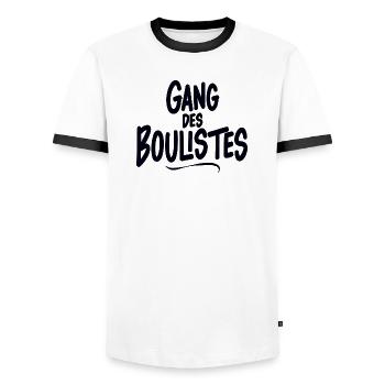 Pétanque, Pétanque-Fan, Bowler - Männer Kontrast-T-Shirt - Weiß/Schwarz - Vorne - AI Model Female 172 light (172cm) & AI Model Male 178 dark (178cm)