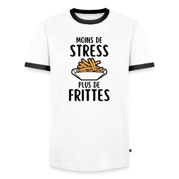 Pommes in einer goldenen Cartoon-Schüssel - Männer Kontrast-T-Shirt - Weiß/Schwarz - Vorne - AI Model Female 172 light (172cm) & AI Model Male 178 dark (178cm)