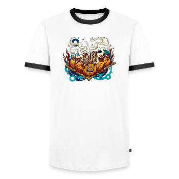 Angry Monster Takoyaki Japanese Street Food - Men's Ringer Shirt - white/black - Front - AI Model Female 172 light (172cm) & AI Model Male 178 dark (178cm)