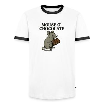 Souris o’Chocolat Jeu de mots Souris Chocolat - T-shirt contrasté Homme - blanc/noir - Devant - AI Model Female 172 light (172cm) & AI Model Male 178 dark (178cm)