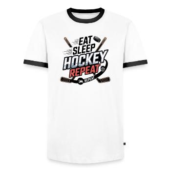 Manger Sommeil Hockey Répéter – Vie sportive des amateurs de hockey - T-shirt contrasté Homme - blanc/noir - Devant - AI Model Female 172 light (172cm) & AI Model Male 178 dark (178cm)
