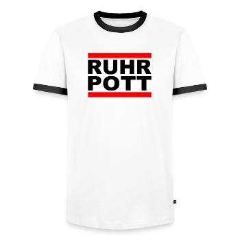 Ruhrpott - Dat hat wat mittn Herz zu tun - Men's Ringer Shirt - white/black - Front - AI Model Female 172 light (172cm) & AI Model Male 178 dark (178cm)