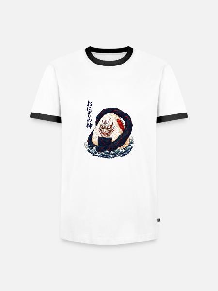 Onigiri Monster Japanische Wellenkunst - Männer Kontrast-T-Shirt - Weiß/Schwarz