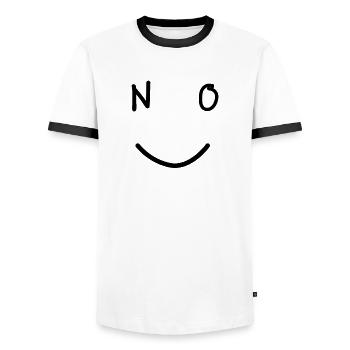 NO Smile Minimaliste Design Bonne Ambiance - T-shirt contrasté Homme - blanc/noir - Devant - AI Model Female 172 light (172cm) & AI Model Male 178 dark (178cm)