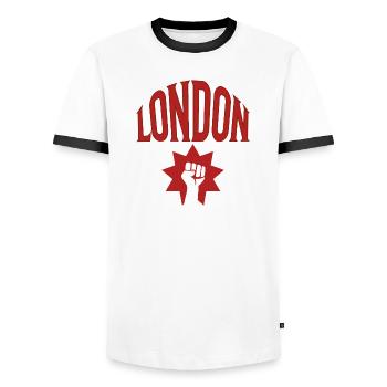 London - Men's Ringer Shirt - white/black - Front - AI Model Female 172 light (172cm) & AI Model Male 178 dark (178cm)