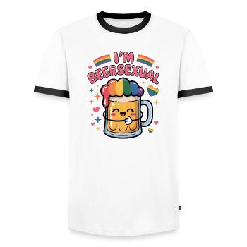 Je suis beersexual - Logo de Cool Beer - T-shirt contrasté Homme - blanc/noir - Devant - AI Model Female 172 light (172cm) & AI Model Male 178 dark (178cm)