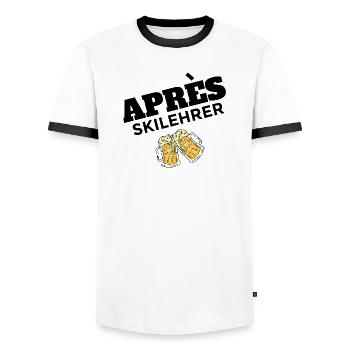 Après Ski Instructor Party Design - Men's Ringer Shirt - white/black - Front - AI Model Female 172 light (172cm) & AI Model Male 178 dark (178cm)