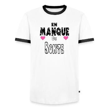 En Manque de Bonté - T-shirt contrasté Homme - blanc/noir - Devant - AI Model Female 172 light (172cm) & AI Model Male 178 dark (178cm)