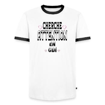 Suchen Sie Aufmerksamkeit für einen unbefristeten Vertrag - Männer Kontrast-T-Shirt - Weiß/Schwarz - Vorne - AI Model Female 172 light (172cm) & AI Model Male 178 dark (178cm)