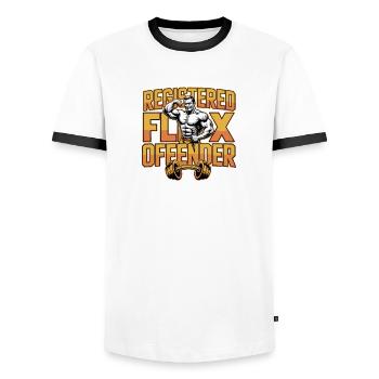 Registered Flex Offender - Funny Gym Tshirt - Men's Ringer Shirt - white/black - Front - AI Model Female 172 light (172cm) & AI Model Male 178 dark (178cm)