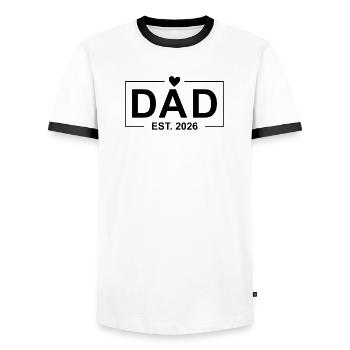 Dad Est. 2026 - Men's Ringer Shirt - white/black - Front - AI Model Female 172 light (172cm) & AI Model Male 178 dark (178cm)