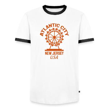 Atlantic City - Fondé en 1854 - New Jersey - États-Unis - T-shirt contrasté Homme - blanc/noir - Devant - AI Model Female 172 light (172cm) & AI Model Male 178 dark (178cm)