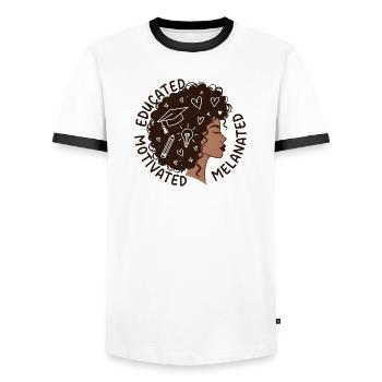 Educated Motivated Melanated Woman - Men's Ringer Shirt - white/black - Front - AI Model Female 172 light (172cm) & AI Model Male 178 dark (178cm)