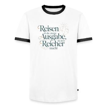  Reisen Ist Die Einzige Ausgabe Die Dich Reicher - Männer Kontrast-T-Shirt - Weiß/Schwarz - Vorne - AI Model Female 172 light (172cm) & AI Model Male 178 dark (178cm)