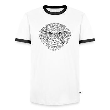 Hund Mandala mit detailreicher Ornamentik - Männer Kontrast-T-Shirt - Weiß/Schwarz - Vorne - AI Model Female 172 light (172cm) & AI Model Male 178 dark (178cm)
