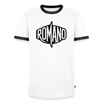 Romano - Romain ou emblème du nom - T-shirt contrasté Homme - blanc/noir - Devant - AI Model Female 172 light (172cm) & AI Model Male 178 dark (178cm)