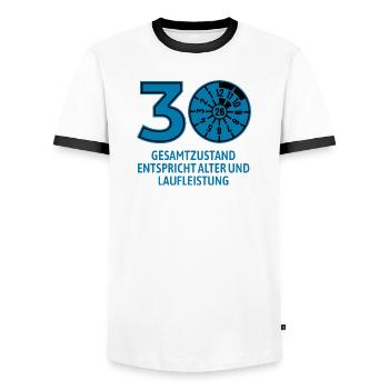 HU janvier 2026 - 30 ans - cadeau d’anniversaire - T-shirt contrasté Homme - blanc/noir - Devant - AI Model Female 172 light (172cm) & AI Model Male 178 dark (178cm)