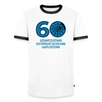 HU February 2026 - 60 Years - Birthday Gift - Men's Ringer Shirt - white/black - Front - AI Model Female 172 light (172cm) & AI Model Male 178 dark (178cm)