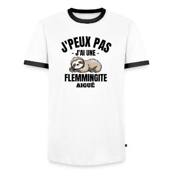 laziness, fatigue, rest - Men's Ringer Shirt - white/black - Front - AI Model Female 172 light (172cm) & AI Model Male 178 dark (178cm)