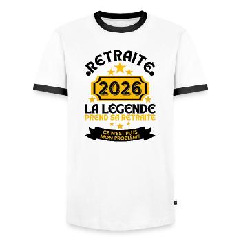 Retired 2026 Men's Legend Retires - Men's Ringer Shirt - white/black - Front - AI Model Female 172 light (172cm) & AI Model Male 178 dark (178cm)