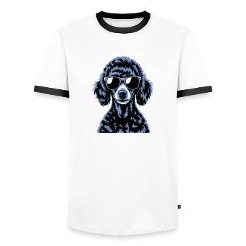 black poodle - Men's Ringer Shirt - white/black - Front - AI Model Female 172 light (172cm) & AI Model Male 178 dark (178cm)