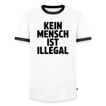 Personne n’est illégal - contre la droite - T-shirt contrasté Homme - blanc/noir - Devant - AI Model Female 172 light (172cm) & AI Model Male 178 dark (178cm)