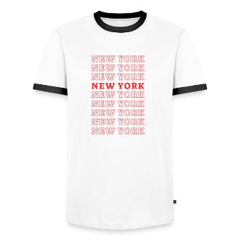 Typographie raster de New York - T-shirt contrasté Homme - blanc/noir - Devant - AI Model Female 172 light (172cm) & AI Model Male 178 dark (178cm)