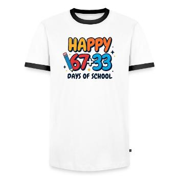 Joyeux 100 jours d’école - T-shirt contrasté Homme - blanc/noir - Devant - AI Model Female 172 light (172cm) & AI Model Male 178 dark (178cm)