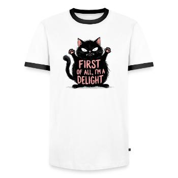 First of All I'm a Delight  - Men's Ringer Shirt - white/black - Front - AI Model Female 172 light (172cm) & AI Model Male 178 dark (178cm)