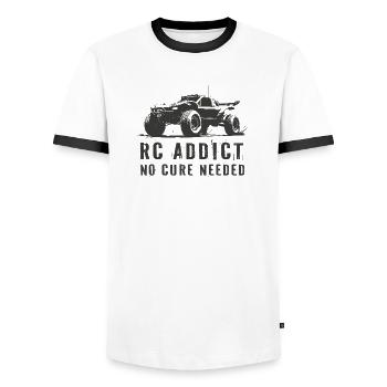 RC Addict Monster Truck - Men's Ringer Shirt - white/black - Front - AI Model Female 172 light (172cm) & AI Model Male 178 dark (178cm)