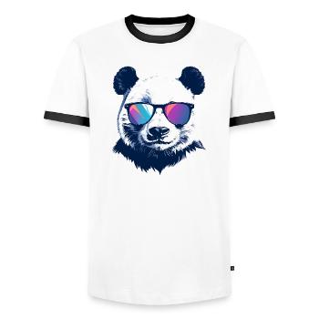 cooler Panda mit Neon Sonnenbrille Porträt Motiv - Männer Kontrast-T-Shirt - Weiß/Schwarz - Vorne - AI Model Female 172 light (172cm) & AI Model Male 178 dark (178cm)