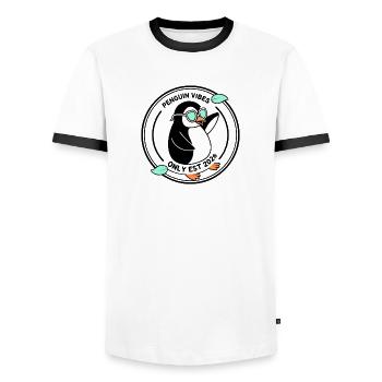 Black Penguin in Mint Glasses 2026 - Men's Ringer Shirt - white/black - Front - AI Model Female 172 light (172cm) & AI Model Male 178 dark (178cm)