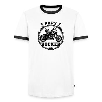 Vintage Grandpa Biker and Rocker T-shirt - Cade - Men's Ringer Shirt - white/black - Front - AI Model Female 172 light (172cm) & AI Model Male 178 dark (178cm)