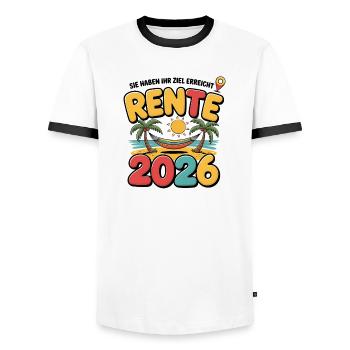 Rente Pensionist Pensionierung 2026 Mann & Frau - Männer Kontrast-T-Shirt - Weiß/Schwarz - Vorne - AI Model Female 172 light (172cm) & AI Model Male 178 dark (178cm)