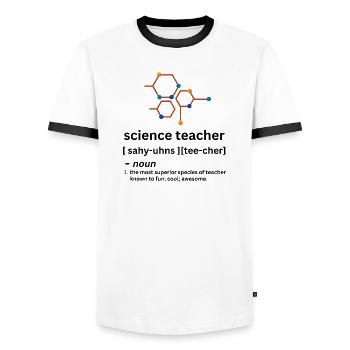 Science teacher funny noun definition - Men's Ringer Shirt - white/black - Front - AI Model Female 172 light (172cm) & AI Model Male 178 dark (178cm)
