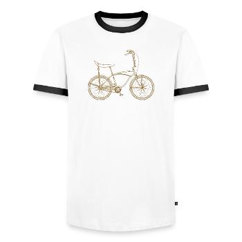 Vintage Bonanza Bicycle Silhouette 80s 90s - Men's Ringer Shirt - white/black - Front - AI Model Female 172 light (172cm) & AI Model Male 178 dark (178cm)