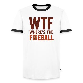 WTF Where's The Fireball Humor Spruch - Männer Kontrast-T-Shirt - Weiß/Schwarz - Vorne - AI Model Female 172 light (172cm) & AI Model Male 178 dark (178cm)