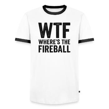 WTF Where's The Fireball Humor Spruch - Männer Kontrast-T-Shirt - Weiß/Schwarz - Vorne - AI Model Female 172 light (172cm) & AI Model Male 178 dark (178cm)