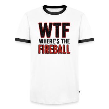 WTF Where's The Fireball Humor Spruch - Männer Kontrast-T-Shirt - Weiß/Schwarz - Vorne - AI Model Female 172 light (172cm) & AI Model Male 178 dark (178cm)