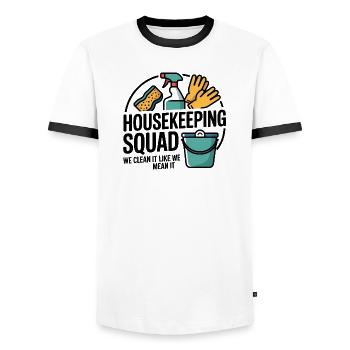Conception de nettoyage amusante - T-shirt contrasté Homme - blanc/noir - Devant - AI Model Female 172 light (172cm) & AI Model Male 178 dark (178cm)