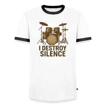 I Destroy Silence – Geschenk für Schlagzeuger - Männer Kontrast-T-Shirt - Weiß/Schwarz - Vorne - AI Model Female 172 light (172cm) & AI Model Male 178 dark (178cm)