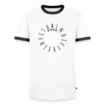 Off to freedom 2026 - Abitur - Matura - Men's Ringer Shirt - white/black - Front - AI Model Female 172 light (172cm) & AI Model Male 178 dark (178cm)