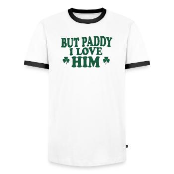 Irish Charm But Paddy I Love Him - Men's Ringer Shirt - white/black - Front - AI Model Female 172 light (172cm) & AI Model Male 178 dark (178cm)