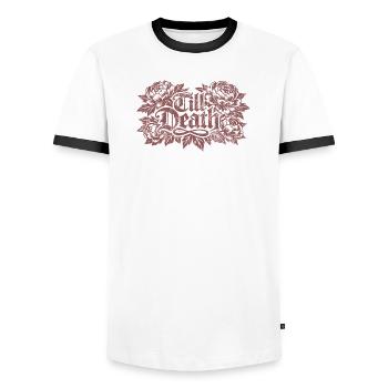 Till Death Florale Gothic | Valentins Tag - Männer Kontrast-T-Shirt - Weiß/Schwarz - Vorne - AI Model Female 172 light (172cm) & AI Model Male 178 dark (178cm)
