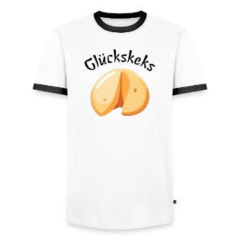 Fortune Cookie Carnival Costume - Fortune Cookie Tshirt - Men's Ringer Shirt - white/black - Front - AI Model Female 172 light (172cm) & AI Model Male 178 dark (178cm)